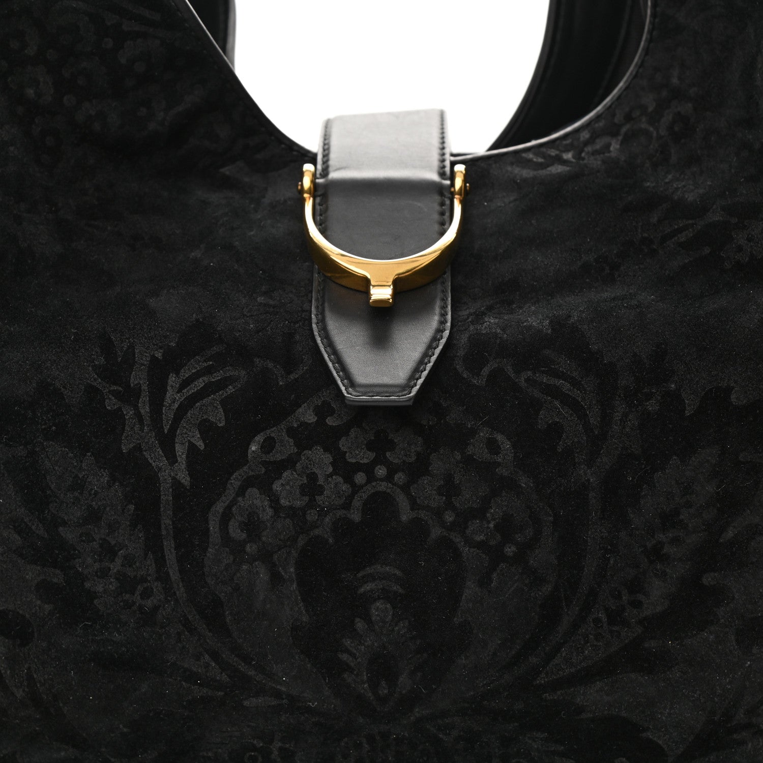 Gucci Nubuck Brocade Large Soft Stirrup Shoulder Bag Black 7 of 12