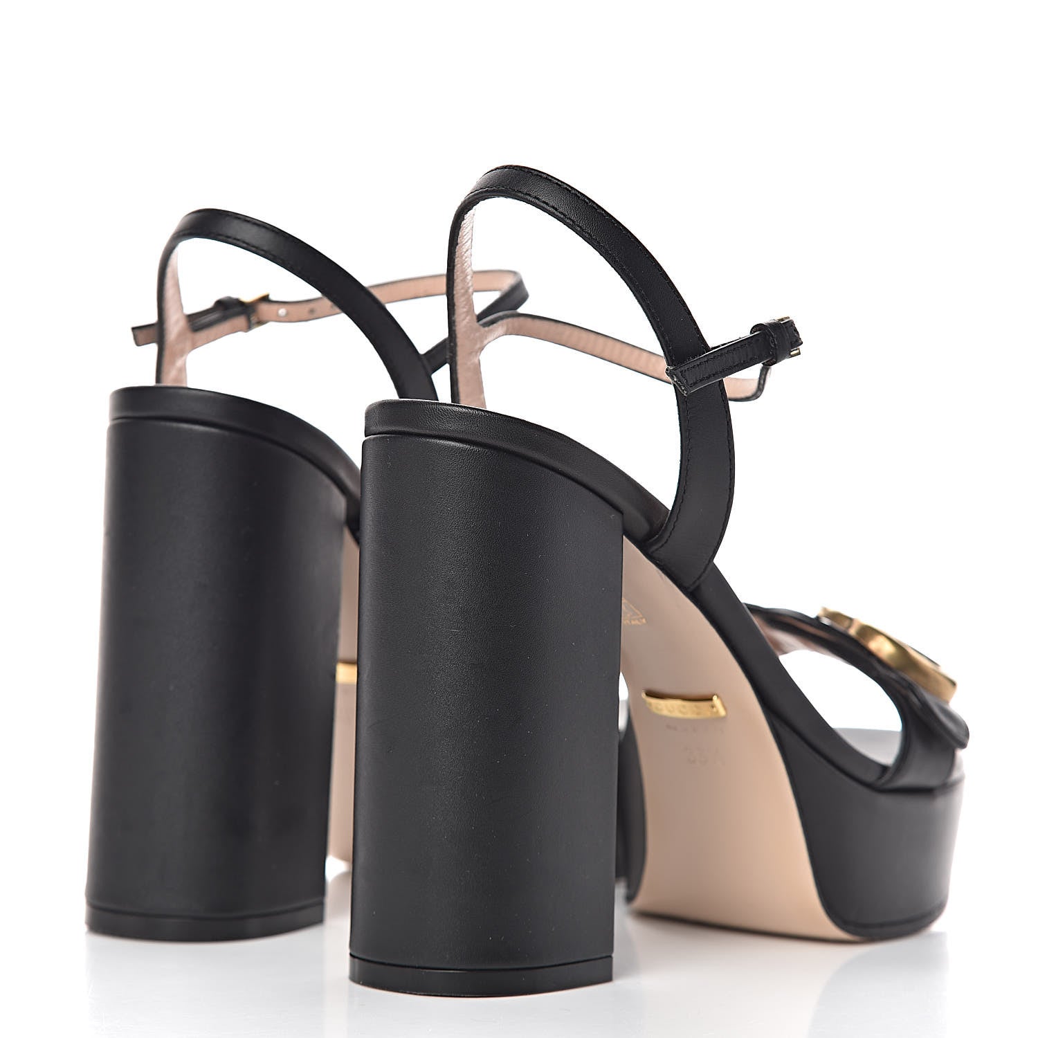 Gucci Calfskin GG Marmont Ankle Wrap 30/115mm Platform Sandals 36.5 Black 4 of 13