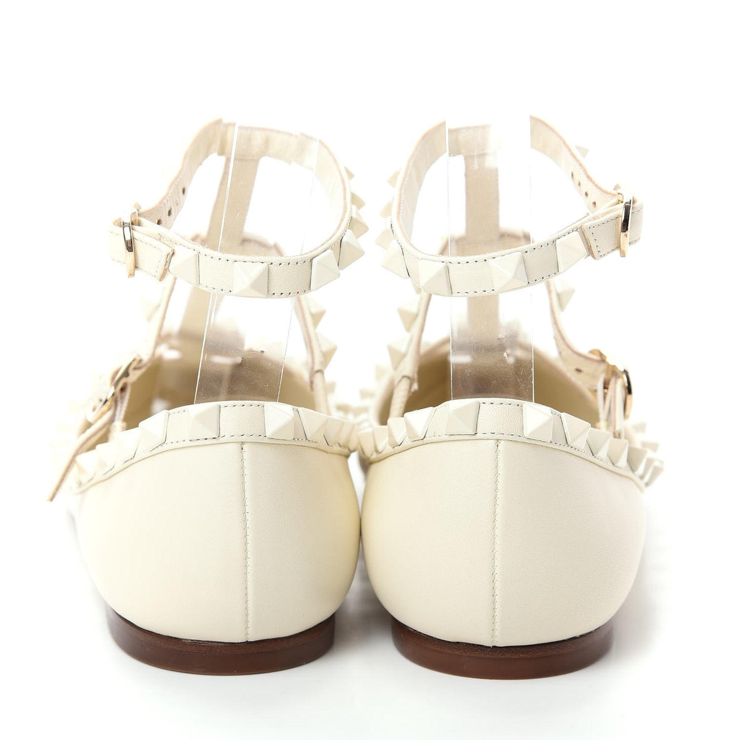 Calfskin Lacquered Monochrome Rockstud Cage Ballerina Flats 36 Avorio
