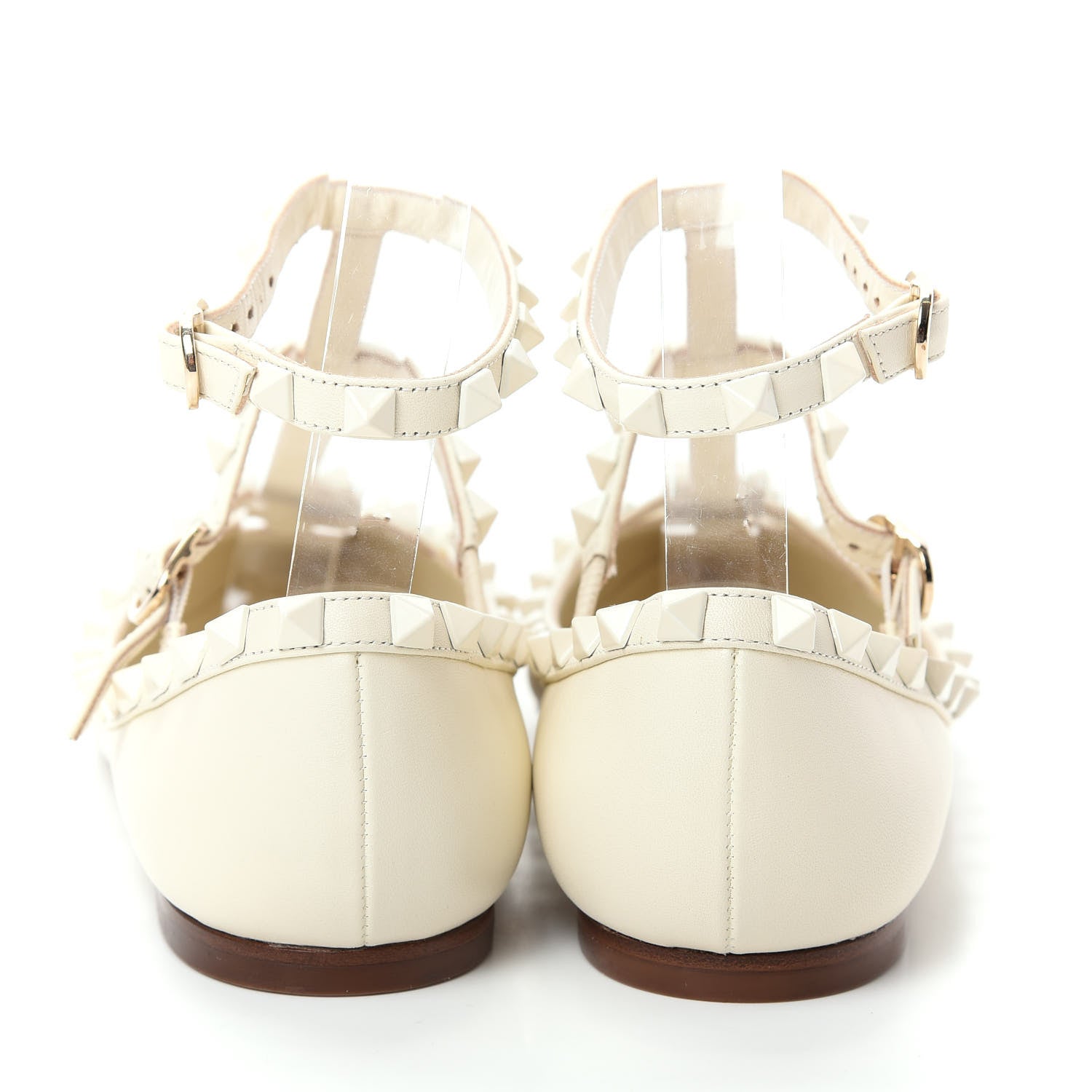 Valentino Garavani Calfskin Lacquered Monochrome Rockstud Cage Ballerina Flats 36 Avorio 7 of 11
