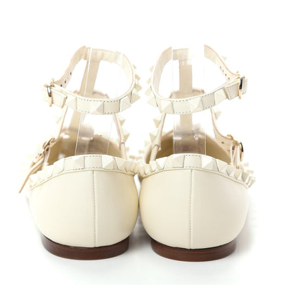 Valentino Garavani Calfskin Lacquered Monochrome Rockstud Cage Ballerina Flats 36 Avorio 7 of 11