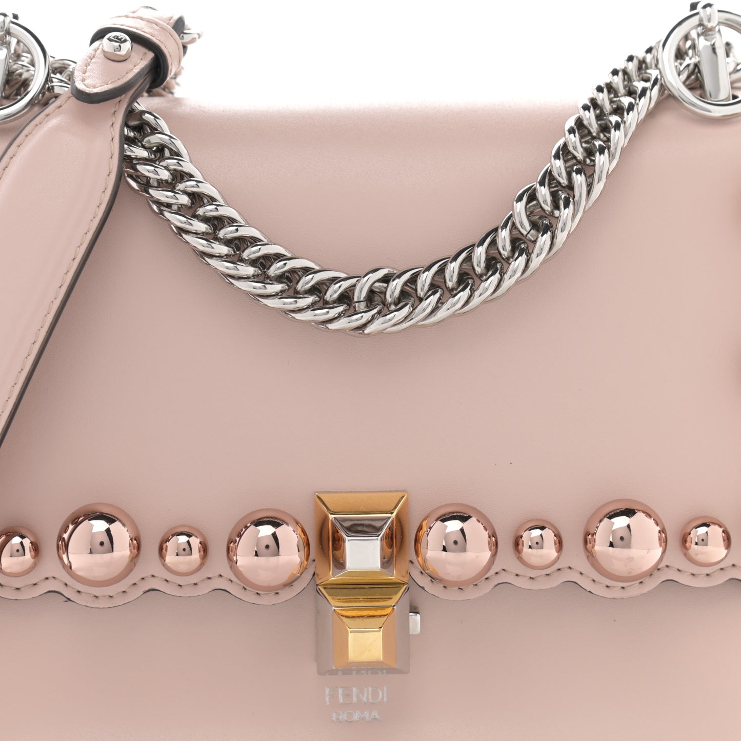 Vitello Liberty Pearl Scalloped Studded Small Kan I Shoulder Bag Soap