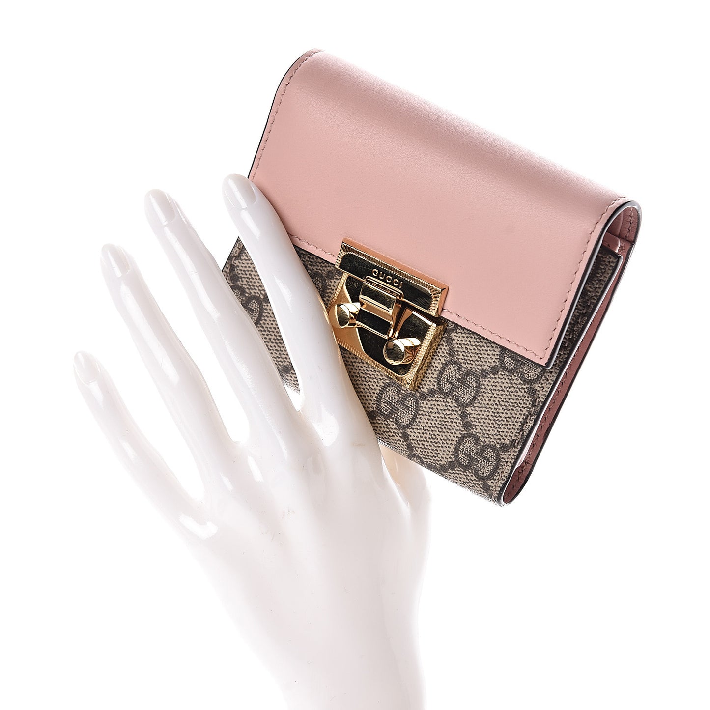 GG Supreme Monogram Calfskin Padlock Wallet Beige Perfect Pink