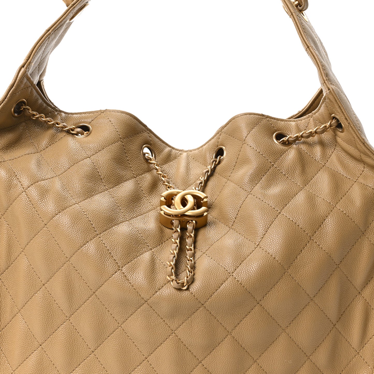 Caviar Quilted Medium Chanel 25 Handbag Dark Beige
