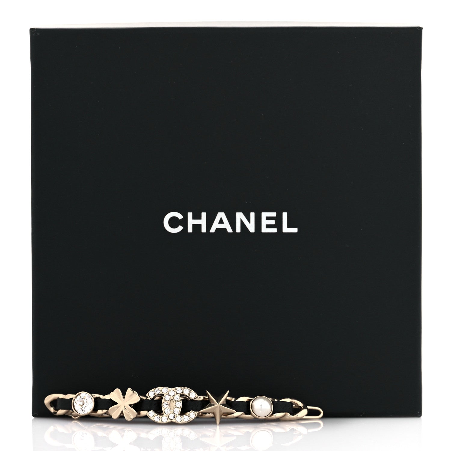 Chanel Lambskin Pearl Crystal CC Sergeant Hair Clip Barrette Gold 5 of 5
