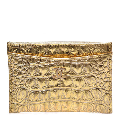 Chanel Metallic Calfskin Crocodile Embossed Cocodile Card Holder Gold 1 of 9