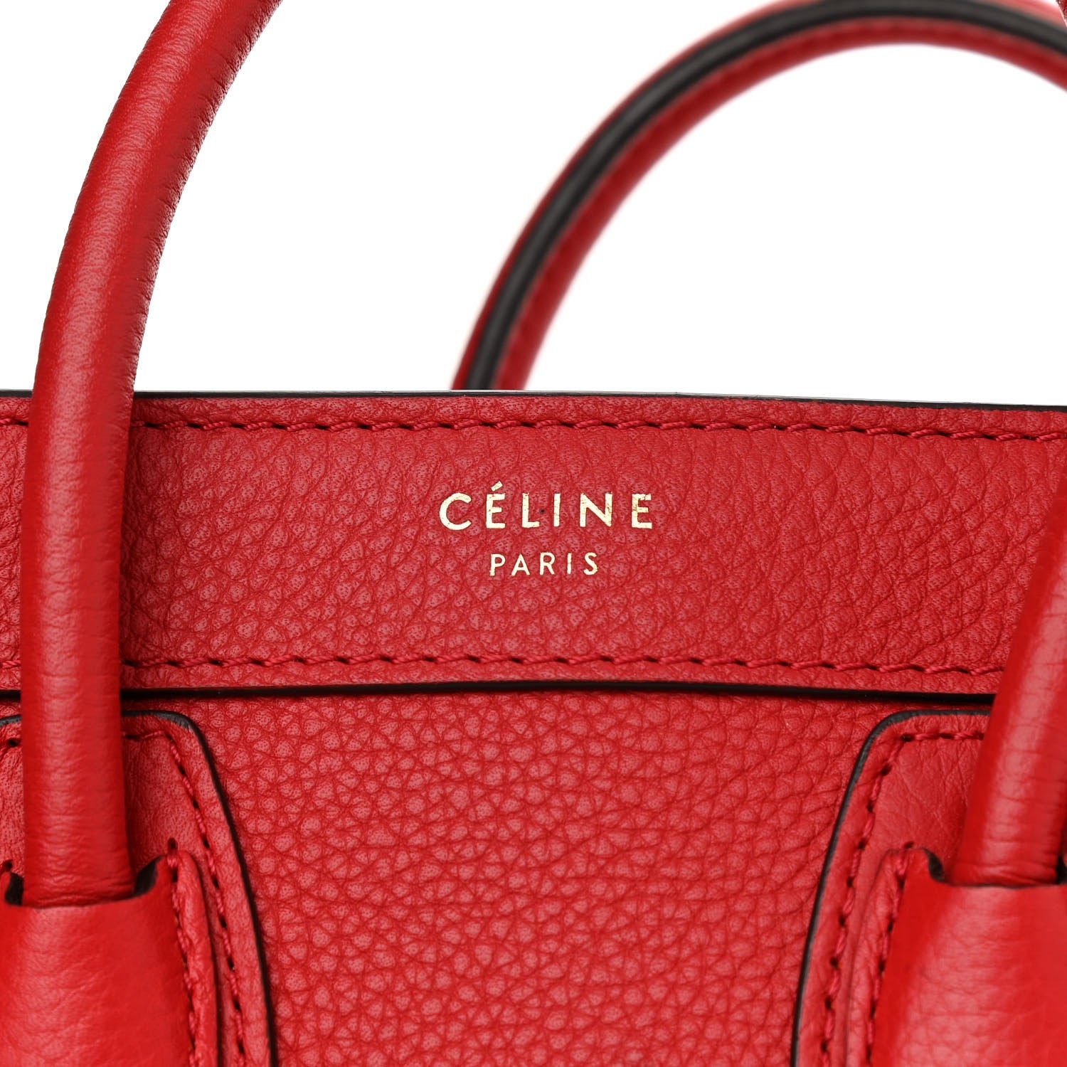 Celine Drummed Calfskin Nano Luggage Coquelicot 6 of 14