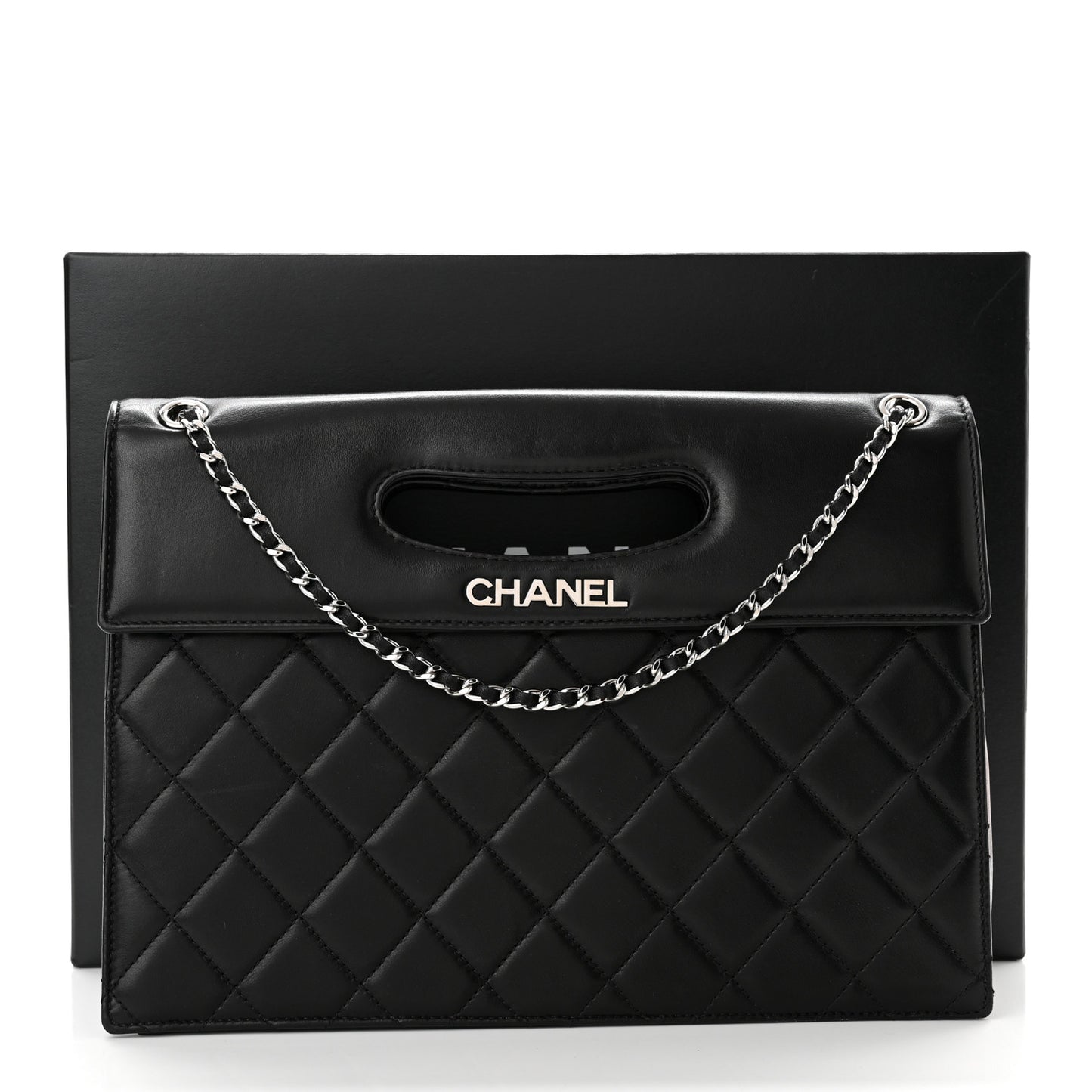 Lambskin Top Handle Logo Flap Black