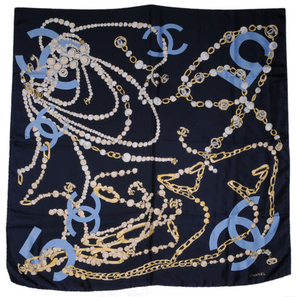 Chanel Silk Pearl N°5 CC Square Scarf Navy 2 of 3