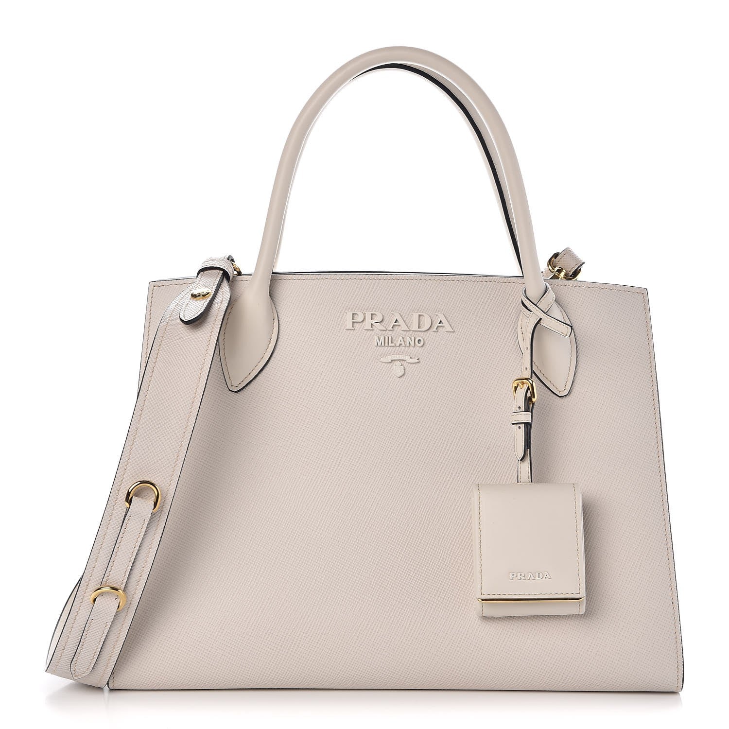 Prada Saffiano Cuir Calfskin Medium Monochrome Top Handle Tote Talco 1 of 9