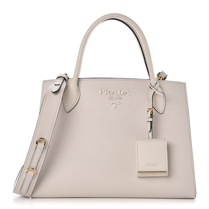 Prada Saffiano Cuir Calfskin Medium Monochrome Top Handle Tote Talco 1 of 9
