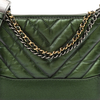 Chanel Metallic Calfskin Chevron Quilted Small Gabrielle Hobo Green 8 of 11