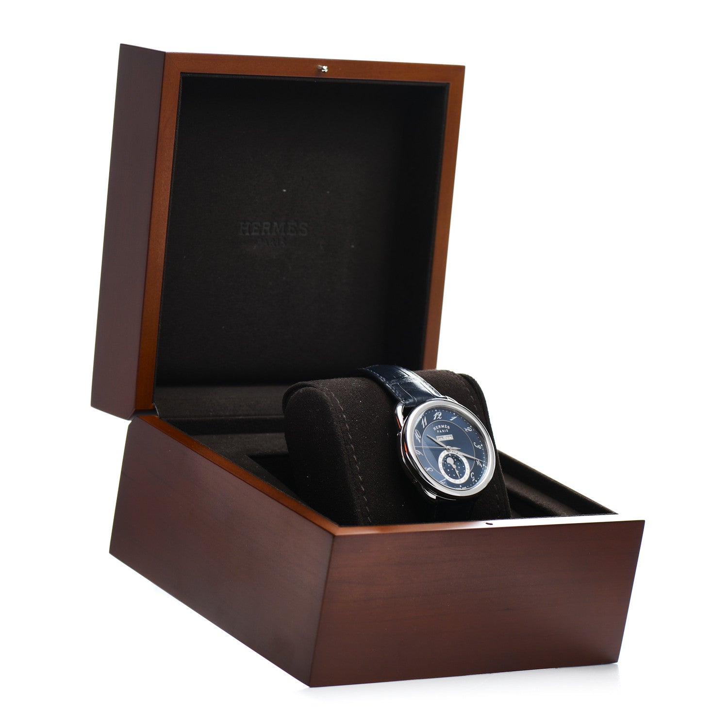 Hermes Stainless Steel Alligator 43mm Arceau Grande Lune Automatic Watch Bleu Abysse 5 of 5
