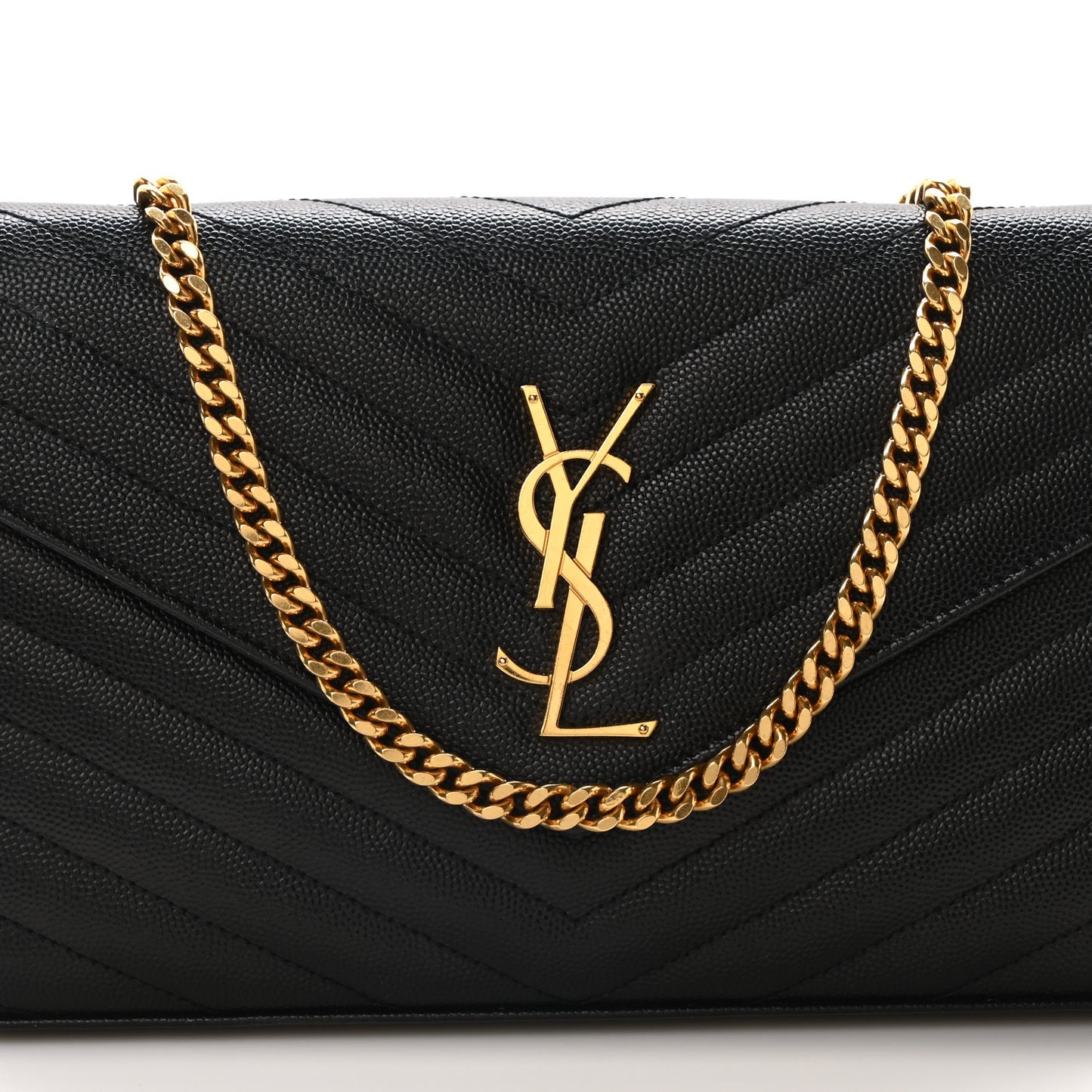 Grain De Poudre Matelasse Chevron Monogram Chain Wallet Black