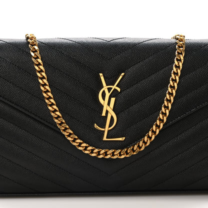 Saint Laurent Grain De Poudre Matelasse Chevron Monogram Chain Wallet Black 8 of 12