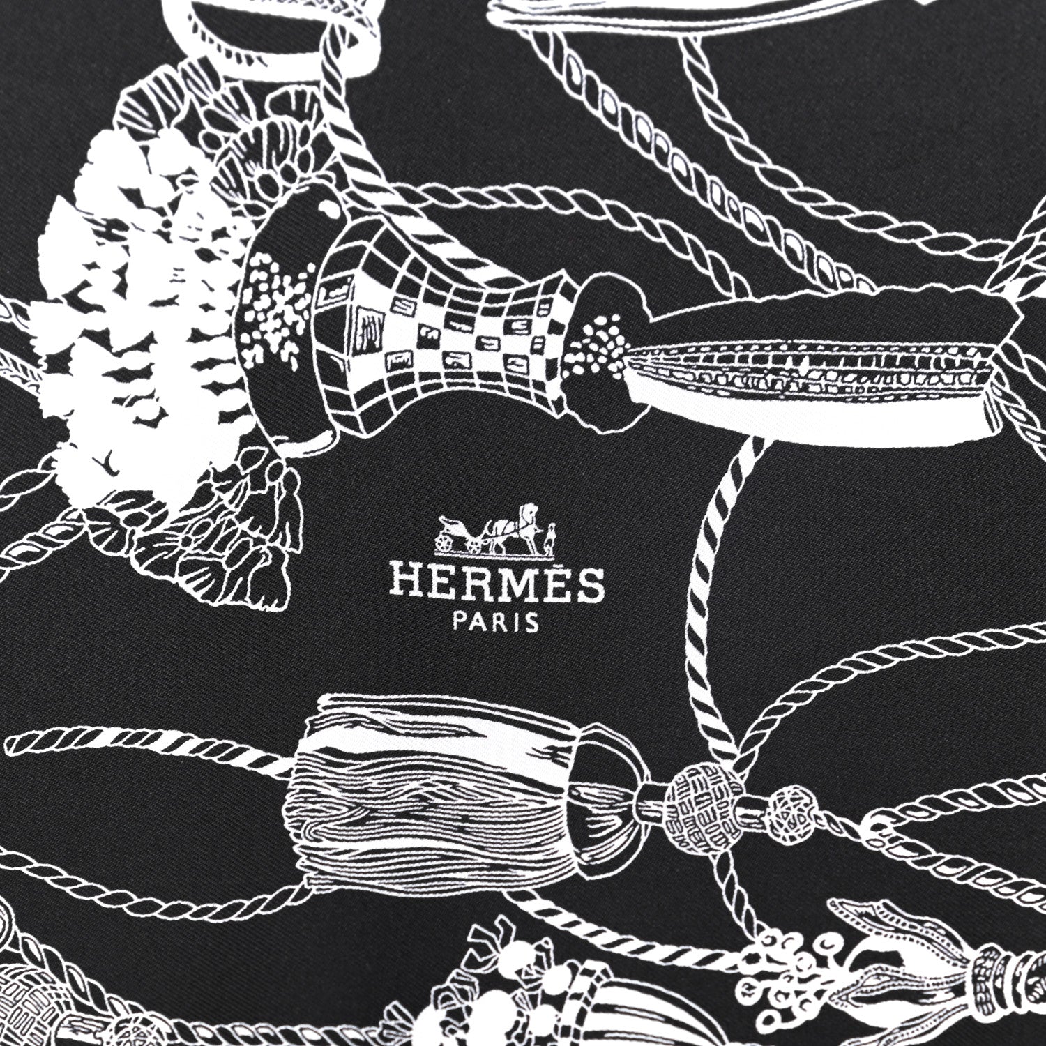 Hermes Silk Passementerie Maxi Twilly Cut Black White Beige 3 of 4