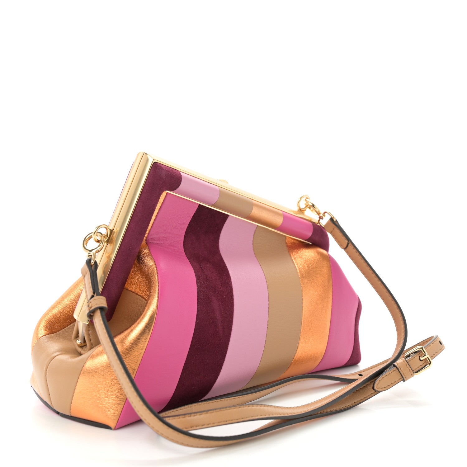 Fendi Nappa Suede Striped Inlay Small Fendi First Pink Multicolor 3 of 12