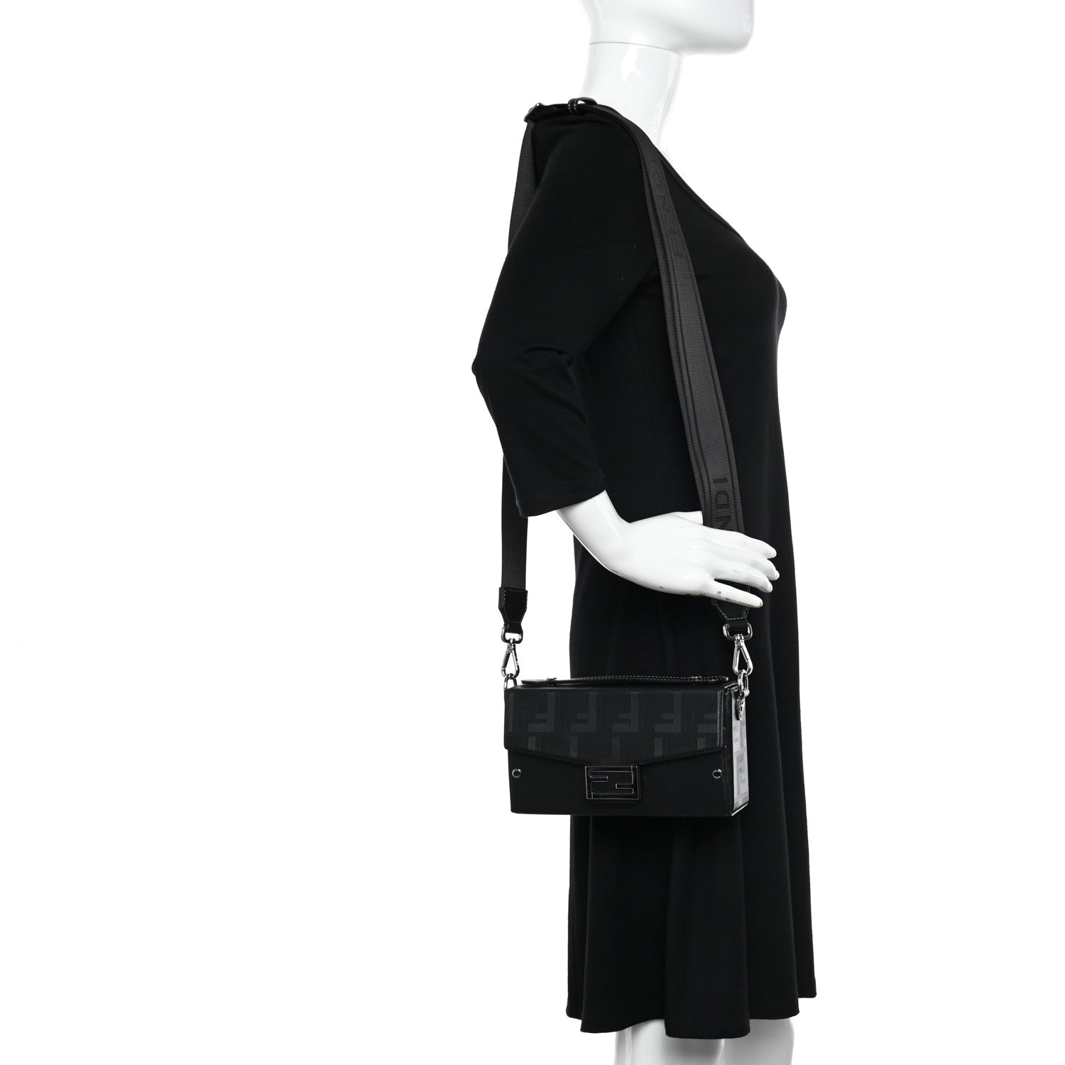 Fendi Vitello King FF Lines Embossed Baguette Soft Trunk Black 2 of 12