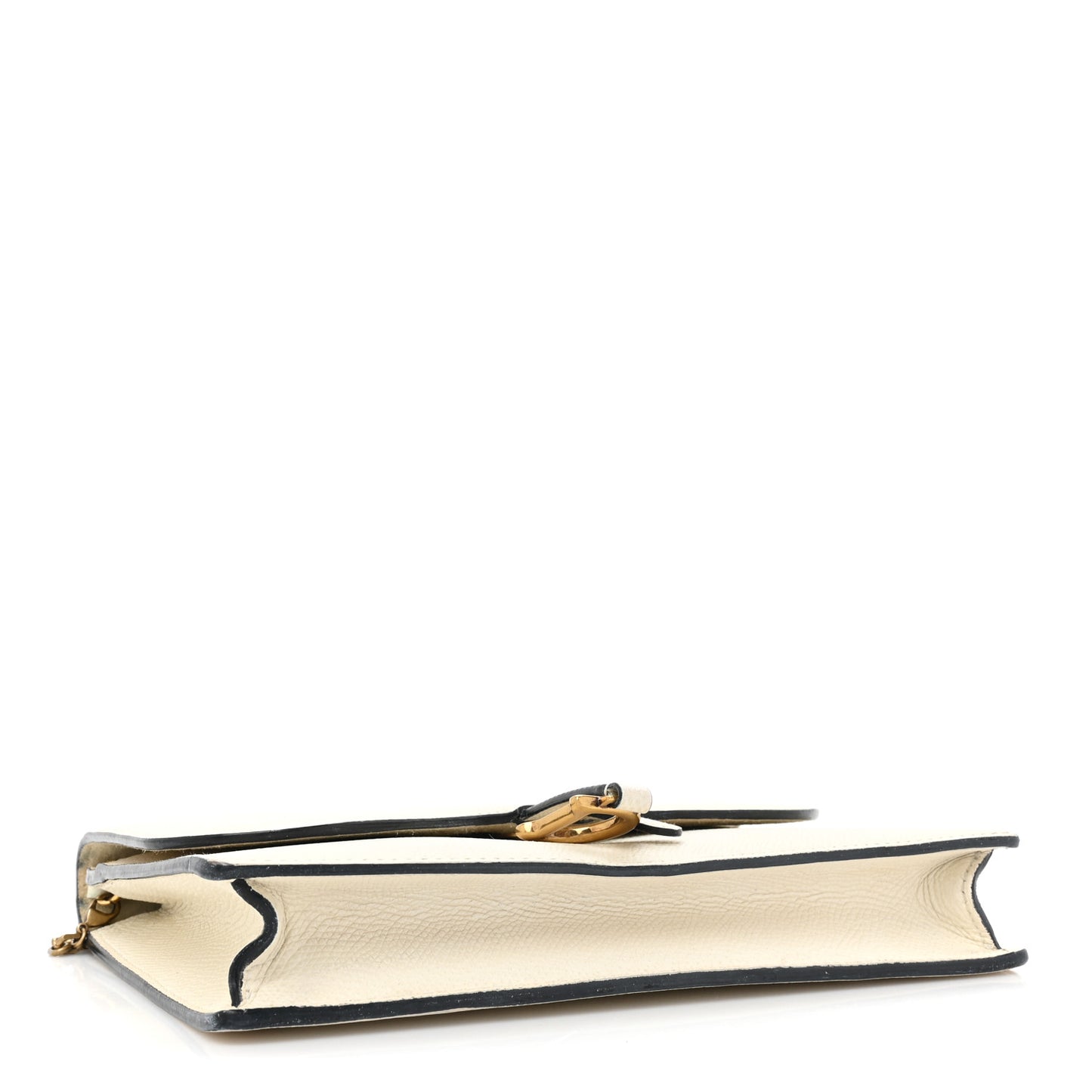Grained Calfskin Saddle Chain Pouch Off White