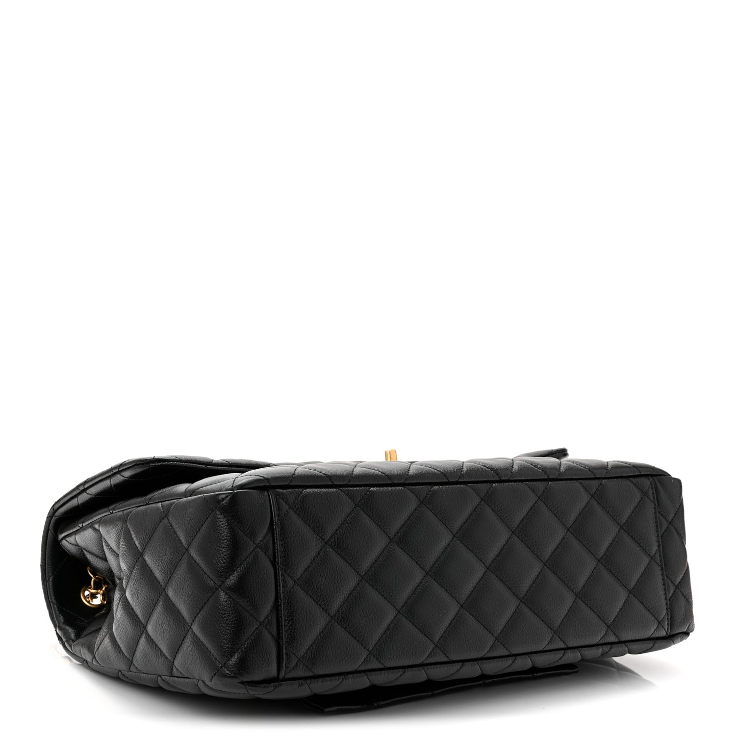Grained Calfksin Quilted XXL Travel Flap Bag Black