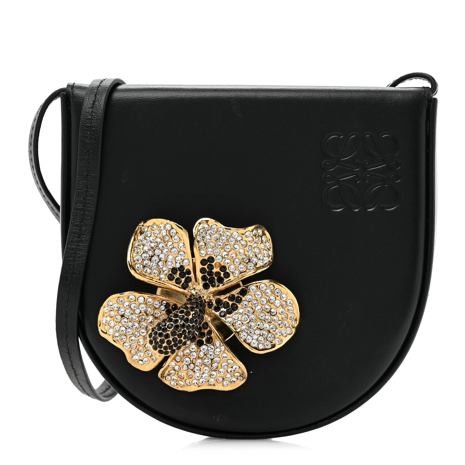 Loewe Calfskin Crystal Flower Mini Heel Pouch Black 1 of 10