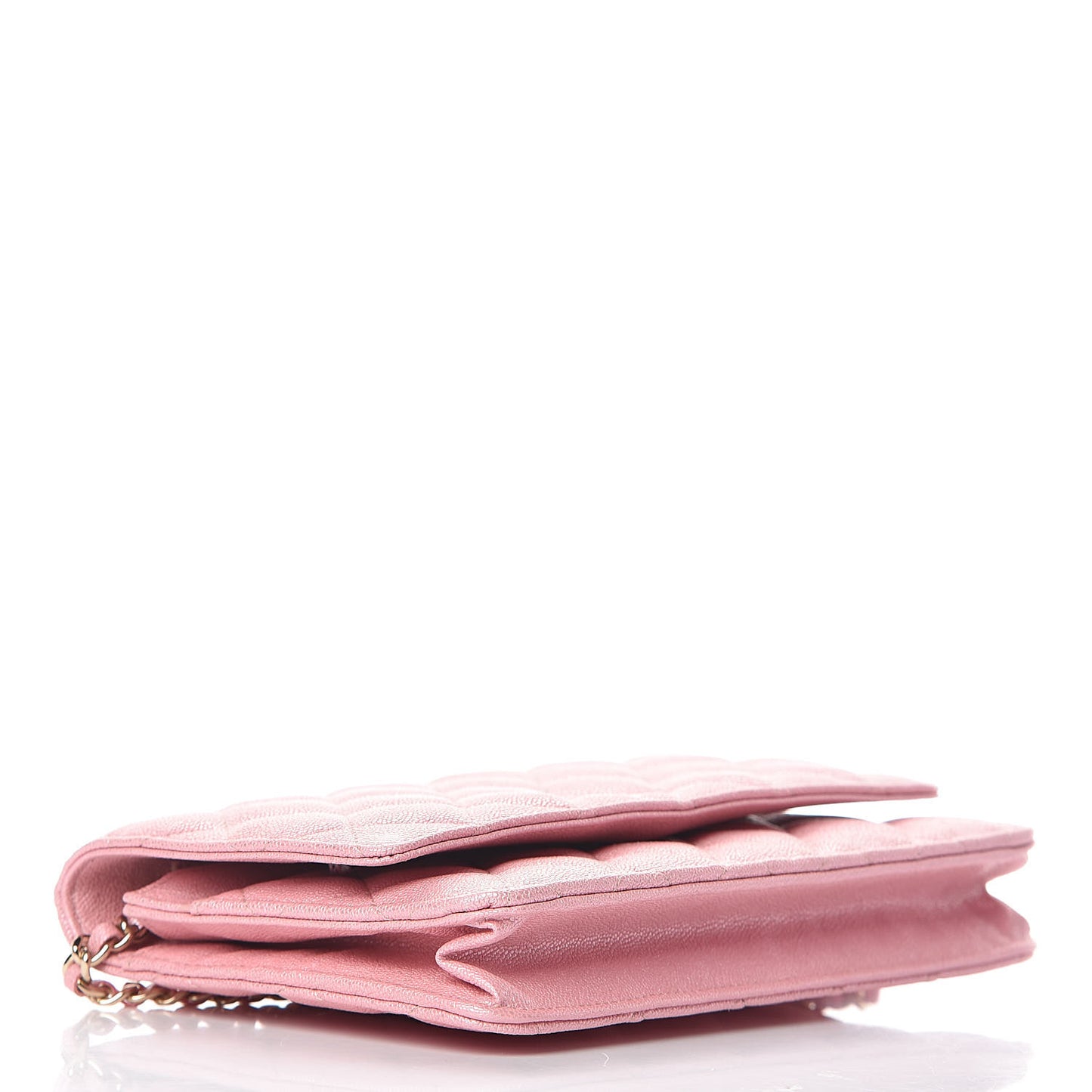 Iridescent Caviar Quilted Wallet on Chain WOC Rose Pink