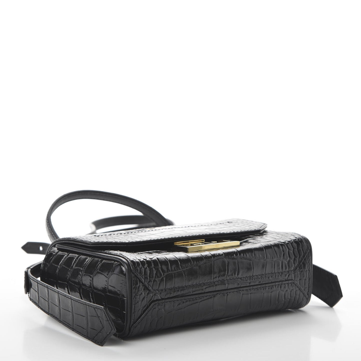 Calfskin Crocodile Embossed Eden Mini Top Handle Black