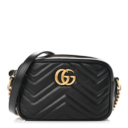 Gucci Calfskin Matelasse Mini GG Marmont Chain Shoulder Bag Black 1 of 11