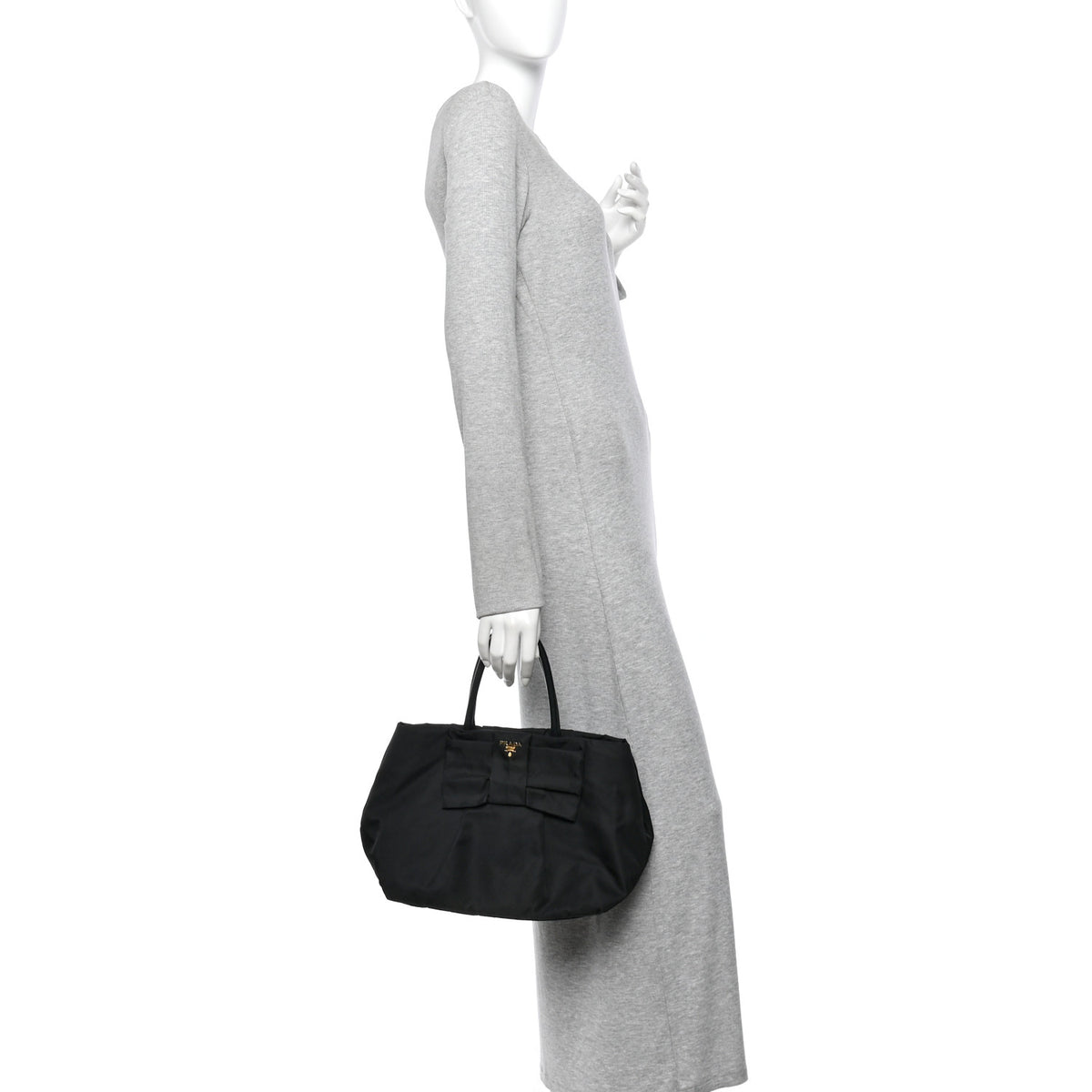 Nylon Tessuto Fiocco Bow Tote Black