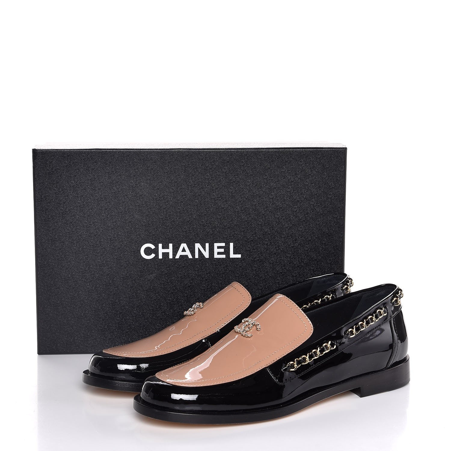 Chanel Patent Calfskin CC Chain Mocassin Loafers 41 Black Beige 9 of 9