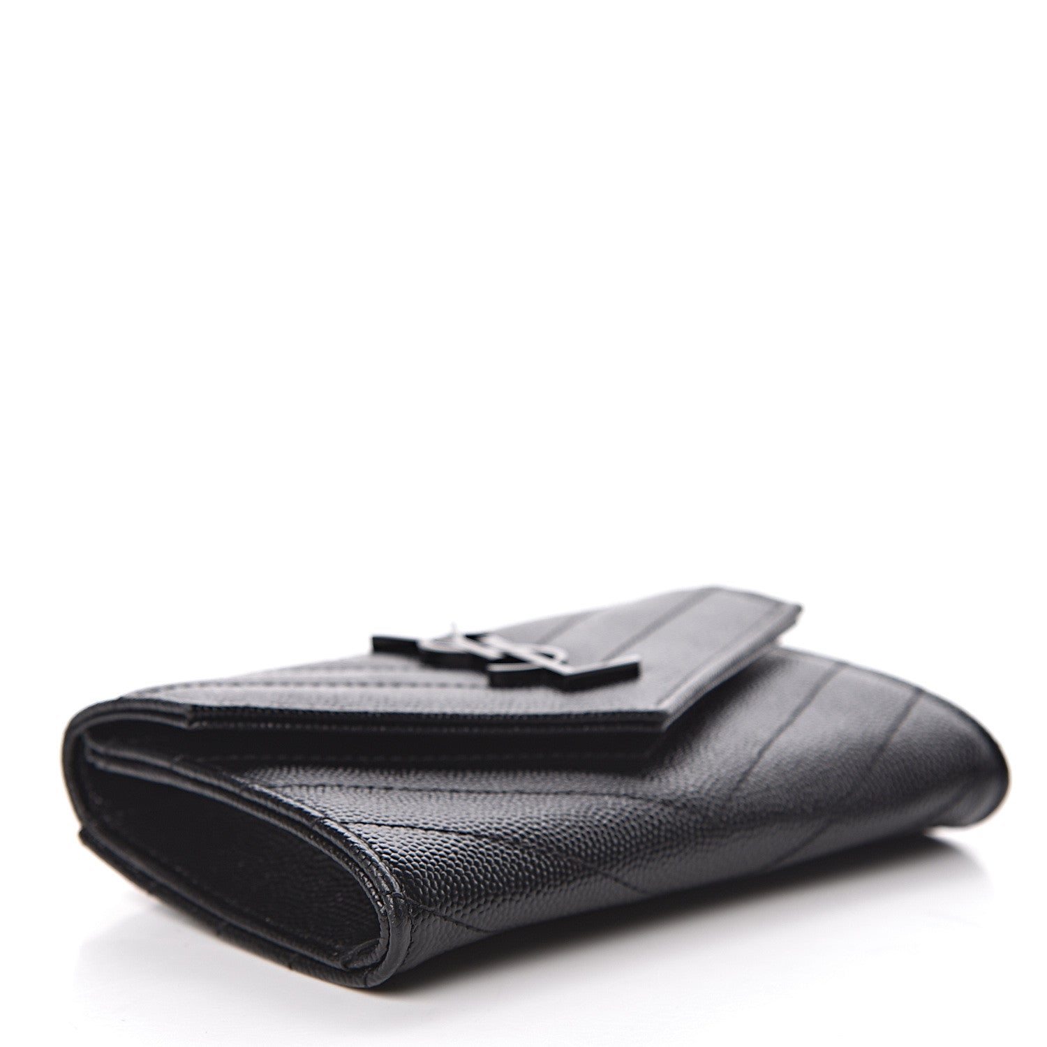 Saint Laurent Grain De Poudre Matelasse Chevron Small Monogram Envelope Wallet Black 4 of 6