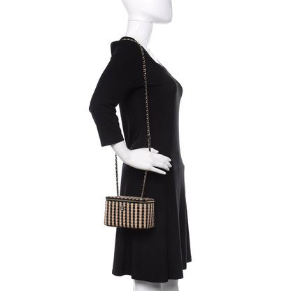 Chanel Raffia Jute Striped Small Vanity Case With Chain Black Beige 2 of 10