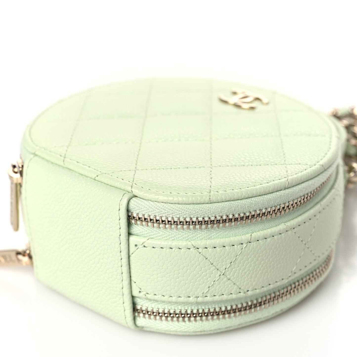 Caviar Quilted Round Handle With Care Vanity With Chain Light Green