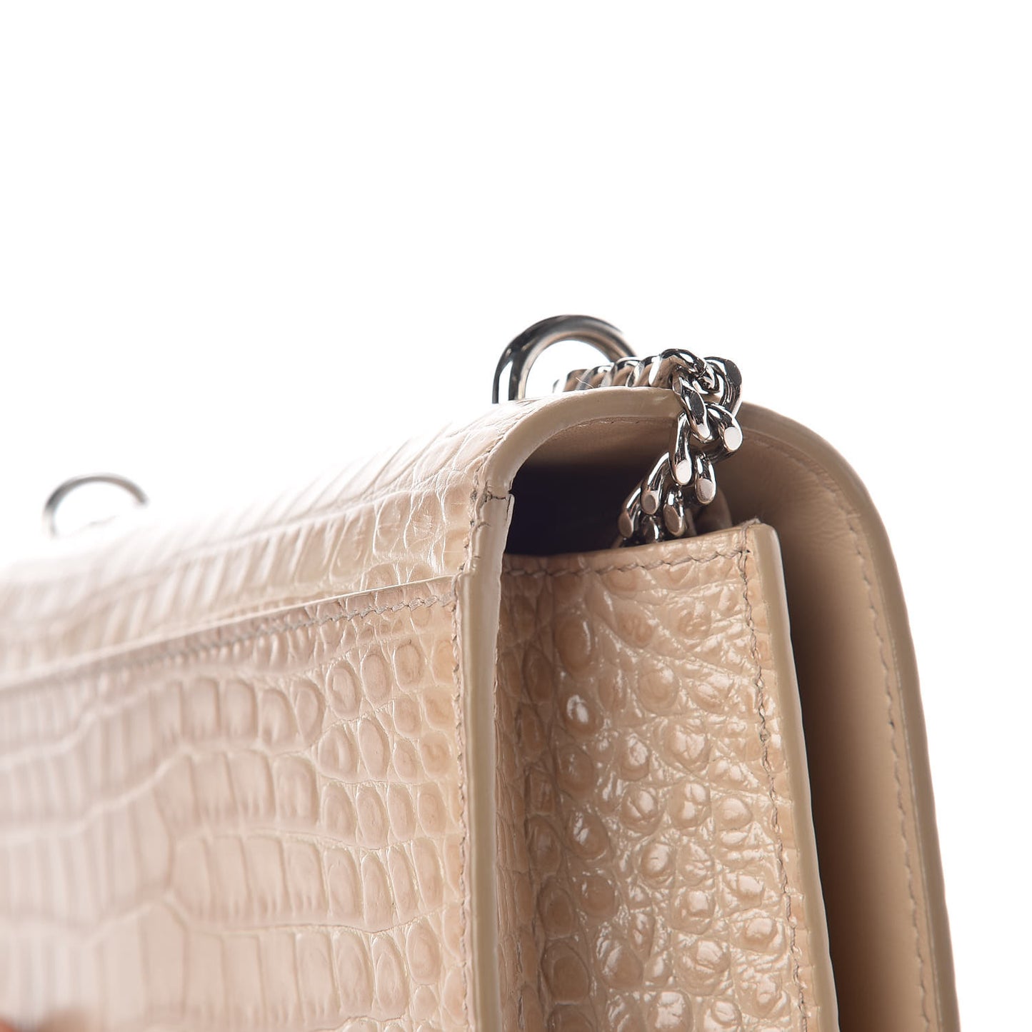 Calfskin Crocodile Embossed Monogram Sunset Chain Wallet Dark Beige
