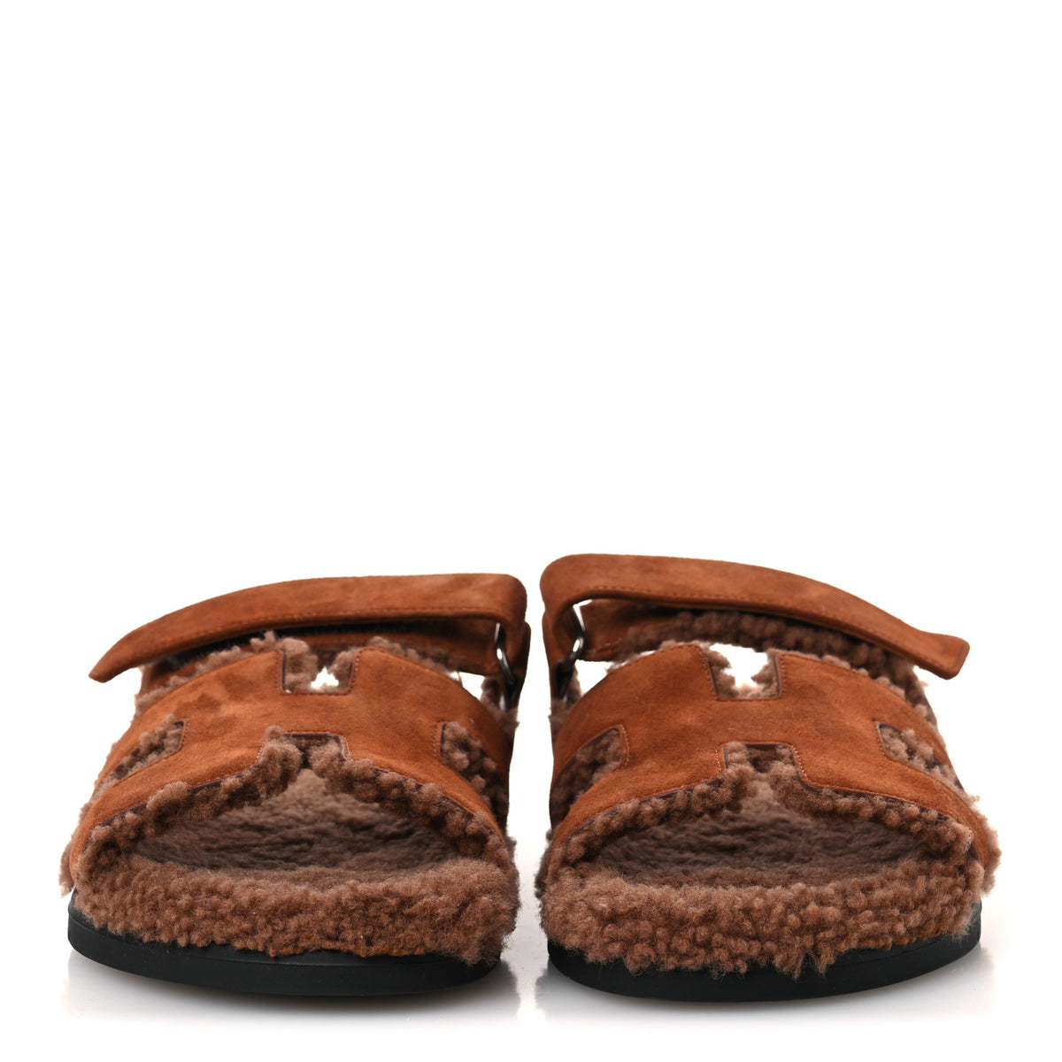 Hermes Suede Goatskin Shearling Womens Chypre Sandals 40 Gold 3 of 10