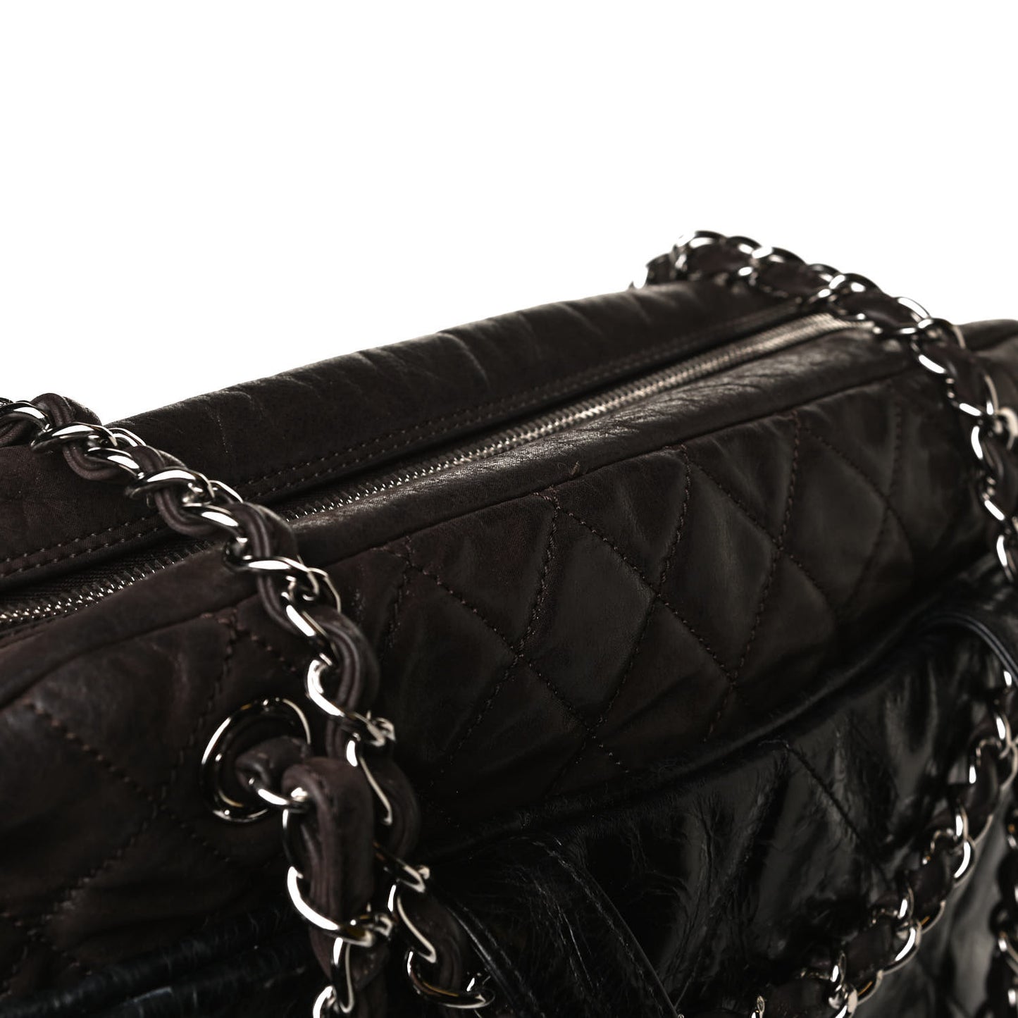 Glazed Calfskin Lambskin Portobello Tote Black