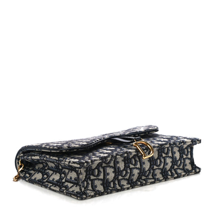 Christian Dior Oblique Saddle Chain Pouch Blue 4 of 14