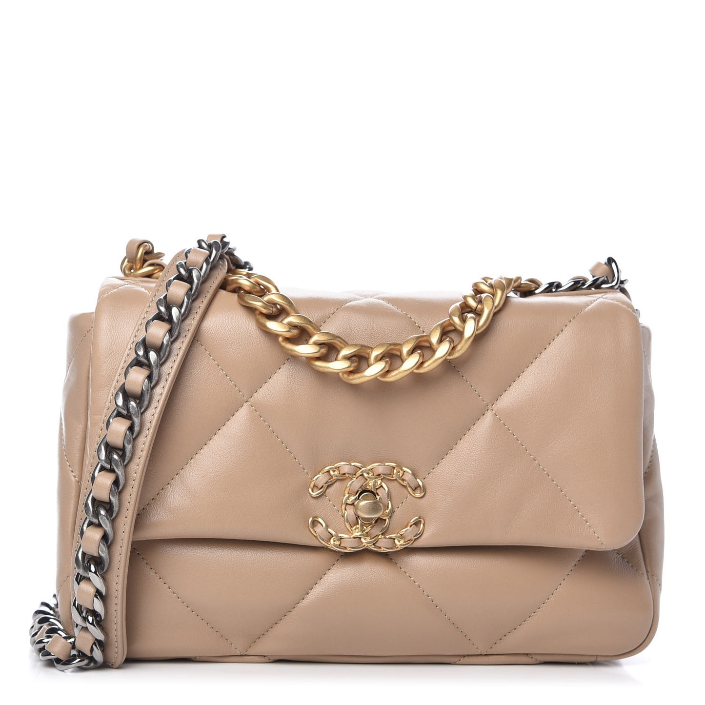 Lambskin Quilted Medium Chanel 19 Flap Dark Beige