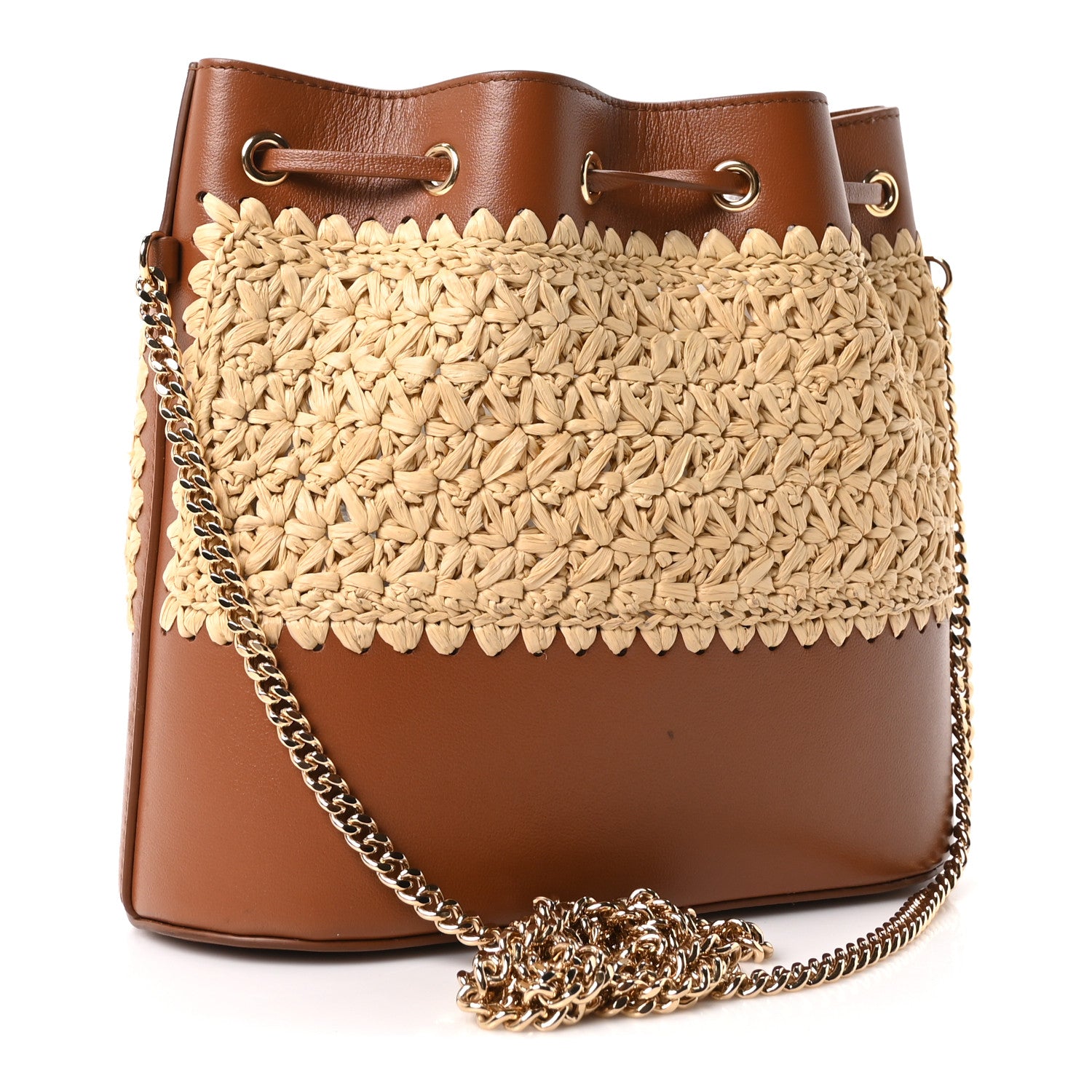 Valentino Garavani Raffia Crochet Nappa Mini Vlogo Bucket Bag Natural Brown 3 of 10