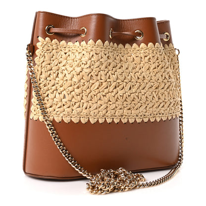 Valentino Garavani Raffia Crochet Nappa Mini Vlogo Bucket Bag Natural Brown 3 of 10