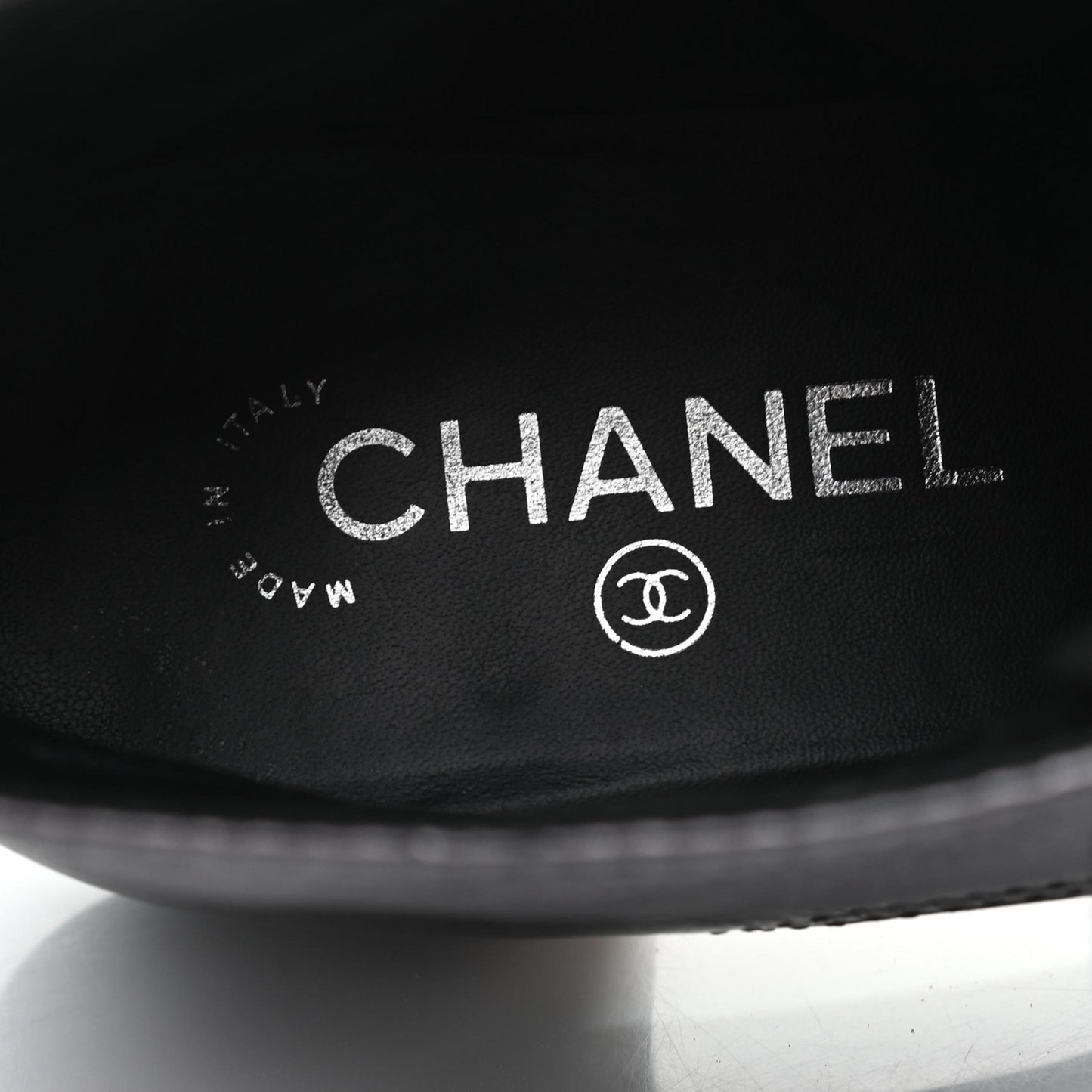 Metallic Calfskin CC Lace Up Boots 39.5 Silver Black