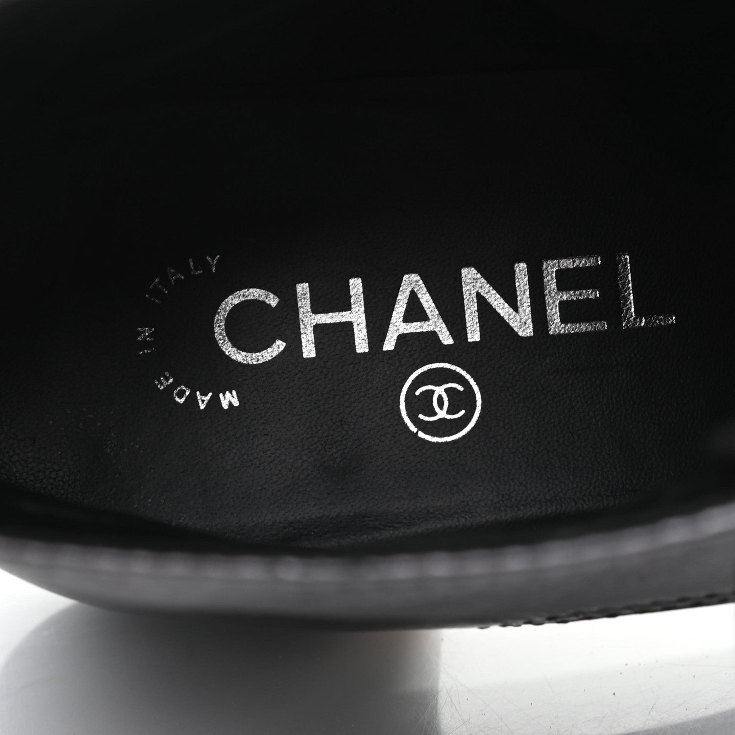 Chanel Metallic Calfskin CC Lace Up Boots 39.5 Silver Black 7 of 8