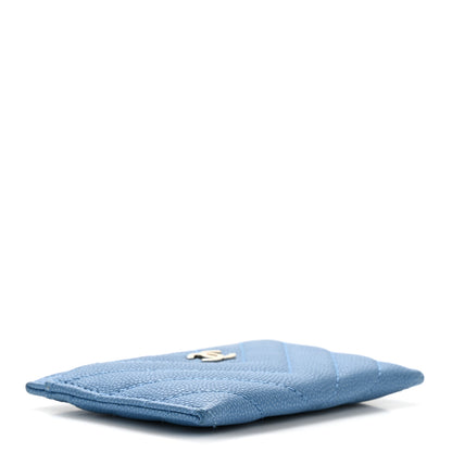 Chanel Caviar Chevron Quilted Card Holder Blue 4 of 12