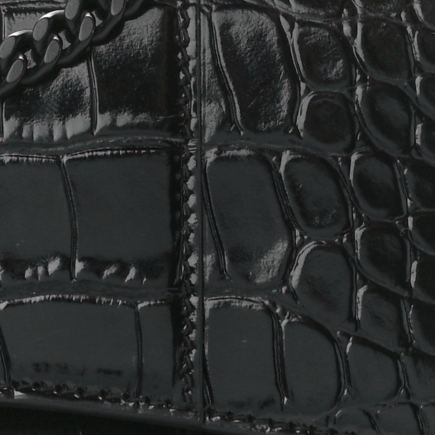 Balenciaga Shiny Calfskin Monochrome Crocodile Embossed Hourglass Chain Bag Black 8 of 11