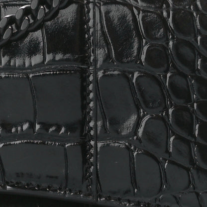 Balenciaga Shiny Calfskin Monochrome Crocodile Embossed Hourglass Chain Bag Black 8 of 11
