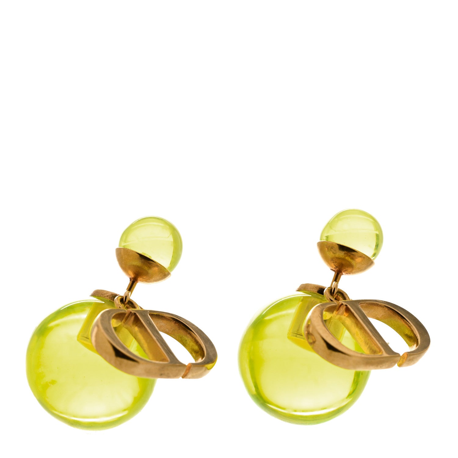 Christian Dior Metal Resin CD Tribales Earrings Translucent Green 1 of 5