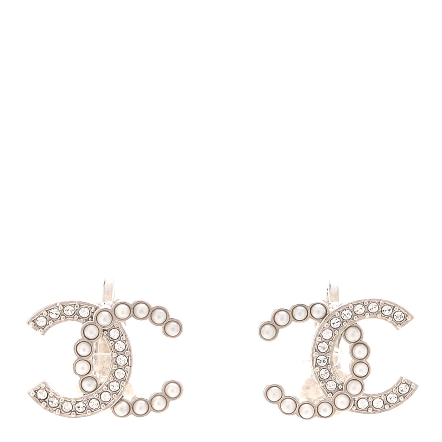 Crystal Pearl CC Clip On Earrings Silver