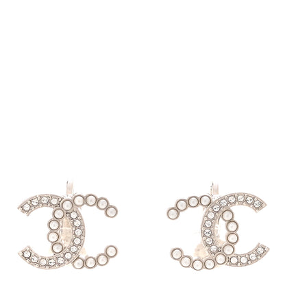 Chanel Crystal Pearl CC Clip On Earrings Silver 1 of 5