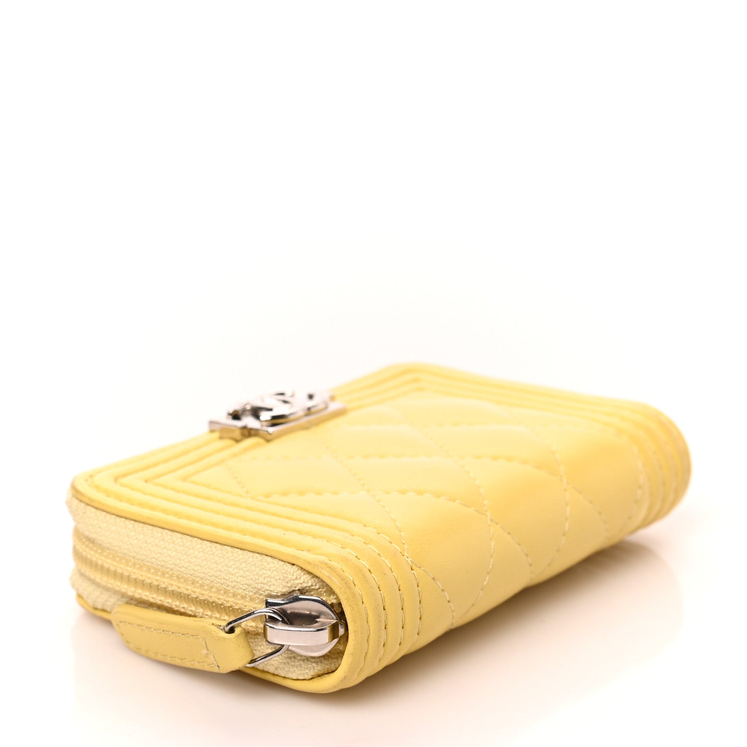 Chanel Lambskin Quilted Zip Around Boy Coin Purse Wallet Yellow 4 of 8