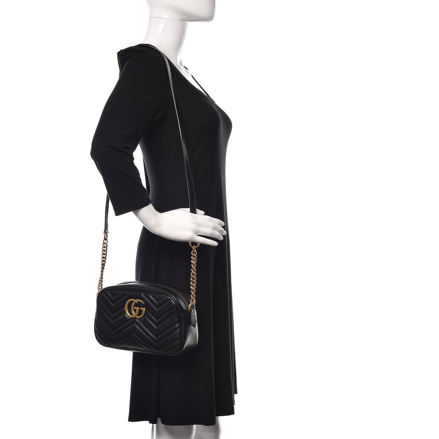 Calfskin Matelasse Small GG Marmont Chain Shoulder Bag Black